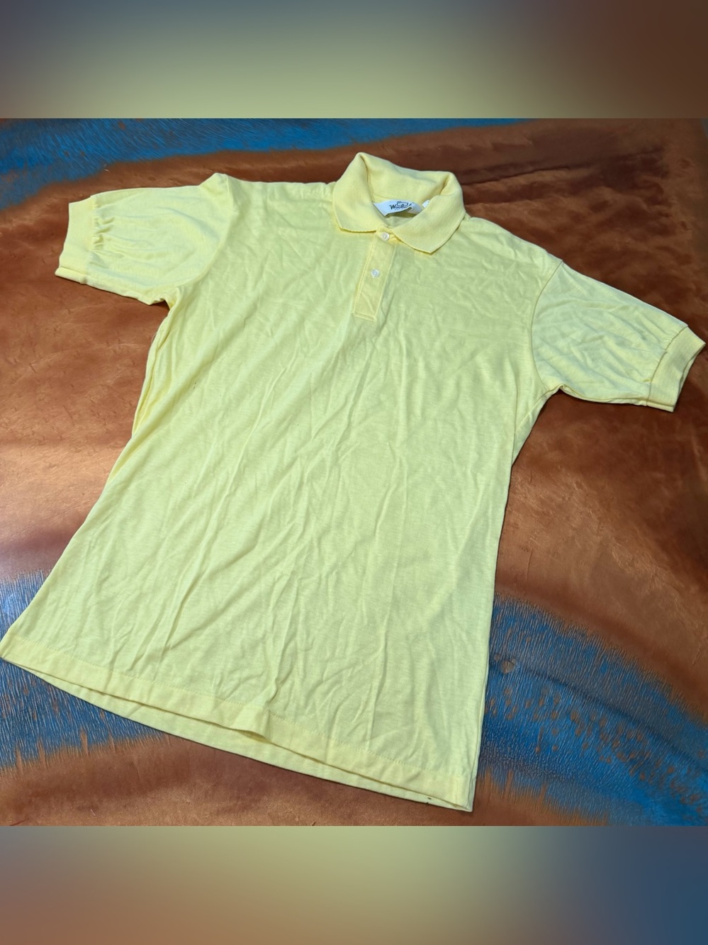 Vintage Woolrich Yellow Single Stitch Polo Shirt size medium Made USA cotton